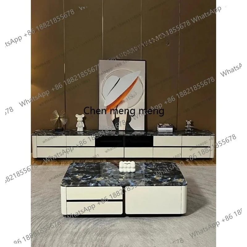 Italian light luxury super long marble TV cabinet household living room floor saddle leather TV cabinet