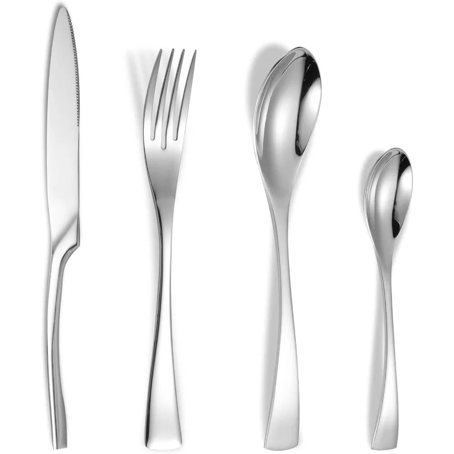 

24Piece Silverware Set for 6Heavy Duty 18 10 Stainless Steel Cutlery Set with Forged Stand Knife Modern Flatware Utensils Set F