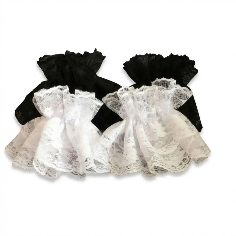 

Lolita Hand Sleeve Detachable Sleeves Cuffs Ruffles Floral Lace Sleeve Gloves Solid Color Elastic Lace Wrist Cuffs Wedding