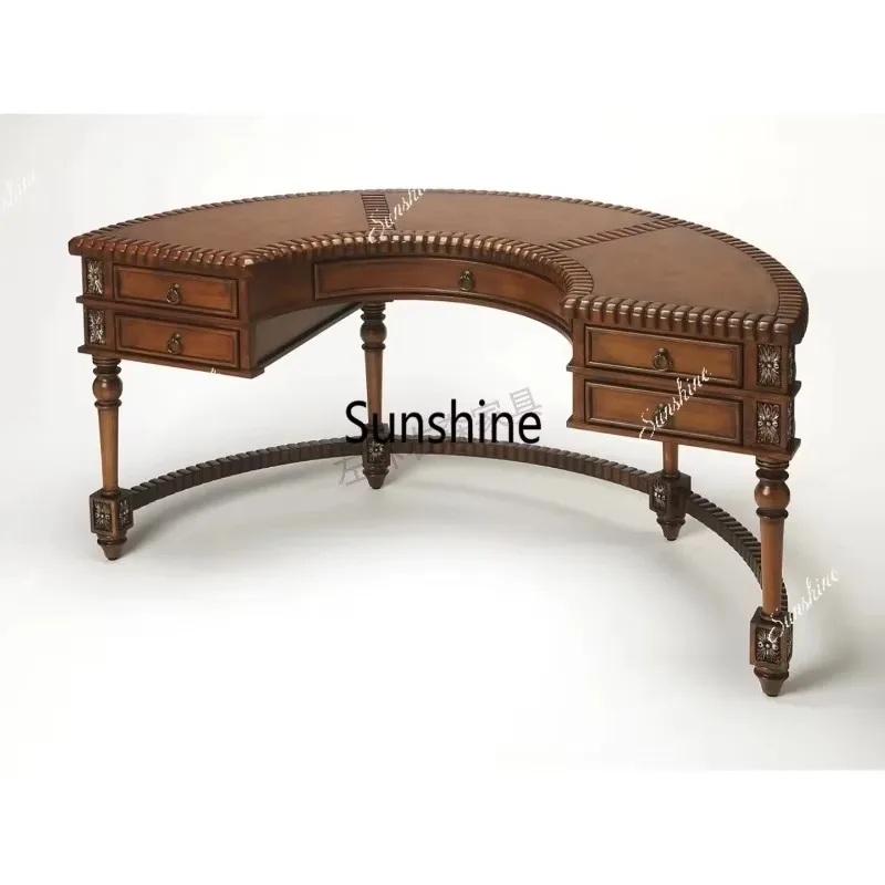 European carved solid wood semicircular desk retro home high-end writing table