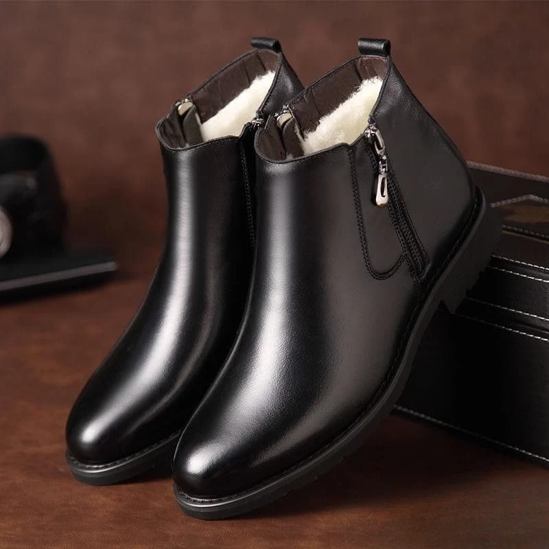 Winter Boots Men Leather Casual Shoes Warm Fleece Lined Soft Sole Fashion Snow Boots For Men Outdoor Warm Footwear