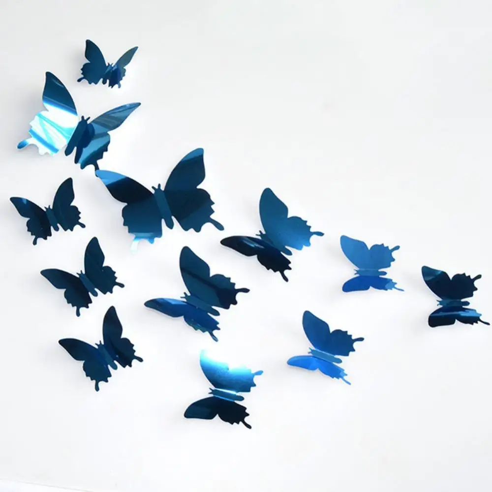12Pcs/Set Butterfly 3D Mirror PVC Wall Sticker Decal Removable Butterfly Wall Sticker DIY Modern Art Home Decorations Gift