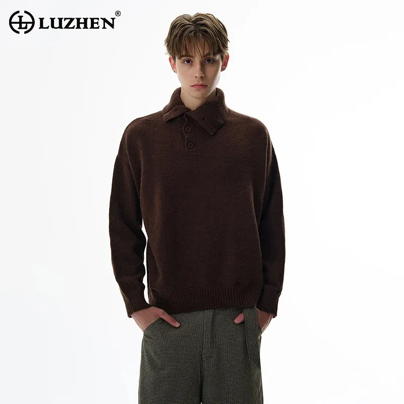 

LUZHEN однотонный оригинальный асимметричный воротник с длинным рукавом вязаный пуловер мужская мода осень-зима новый стильный свитер JY4357
