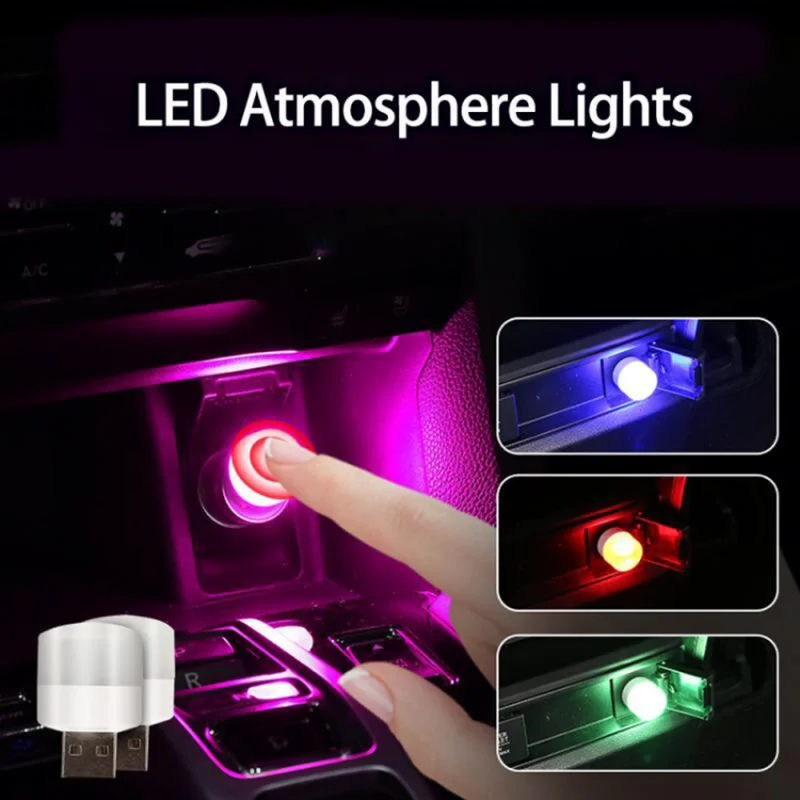 

Mini Car LED Atmosphere Light Car Interior Decorative Lighting USB Colorful Flash Portable Plug Play Blue Purple led light led