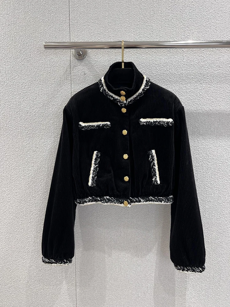 

SVORYXIU Autumn winter New Style Casual Style Vertical corduroy velvet short coat Women's Fashion Black Warm Jacket Coat