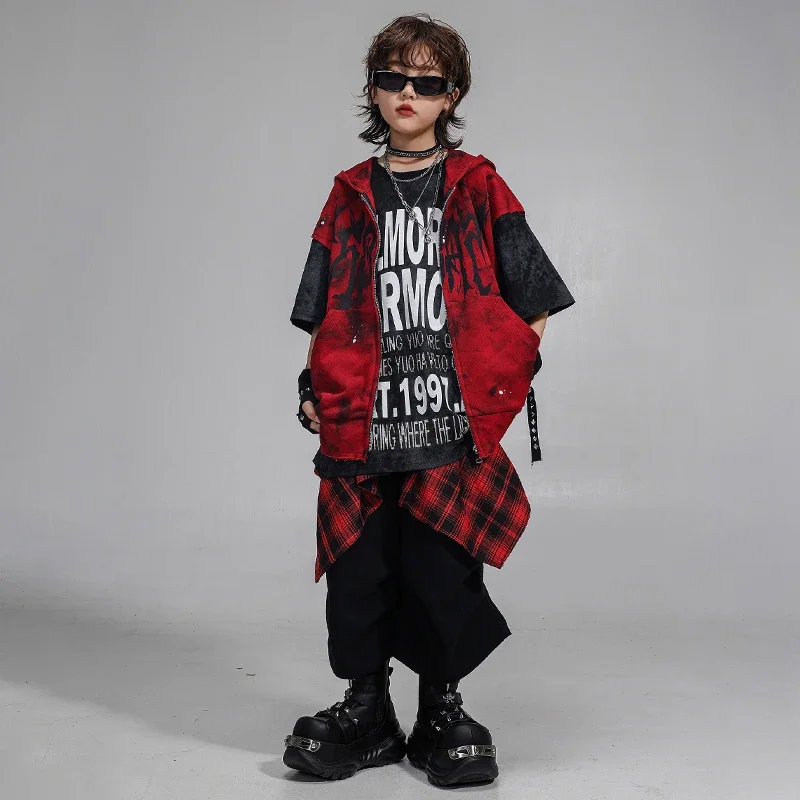 Jungen Hip Hop Tanzen Graffiti Mit Kapuze Weste Sweatshirt Street Dance Kurze Mädchen K-pop Kostüm Kinder Streetwear Kinder Kleidung Set