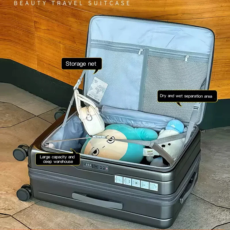 SUSHIMU Trolley Case Travel Suitcase Boarding Case Password Box Suitcase Portable Wheel Rolling Luggage Bag Front opening