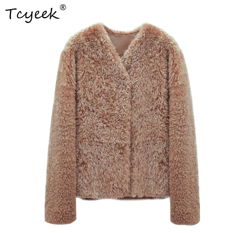 

Tcyeek Genuine Wool Autumn Winter High End Trendy Batwing Sleeve Solid Color Women's Wool Shearling Fur Coat Fourrures Femme