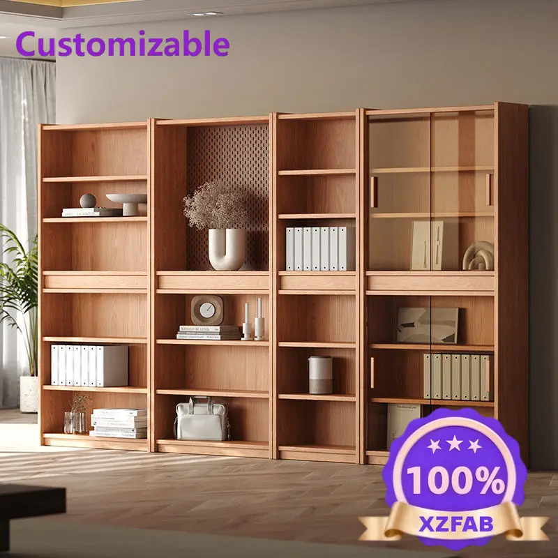 Factory Direct 2026 Solid wood oak booth bookcase glass storage cabinet combination floor-to-ceiling integrated to top office st