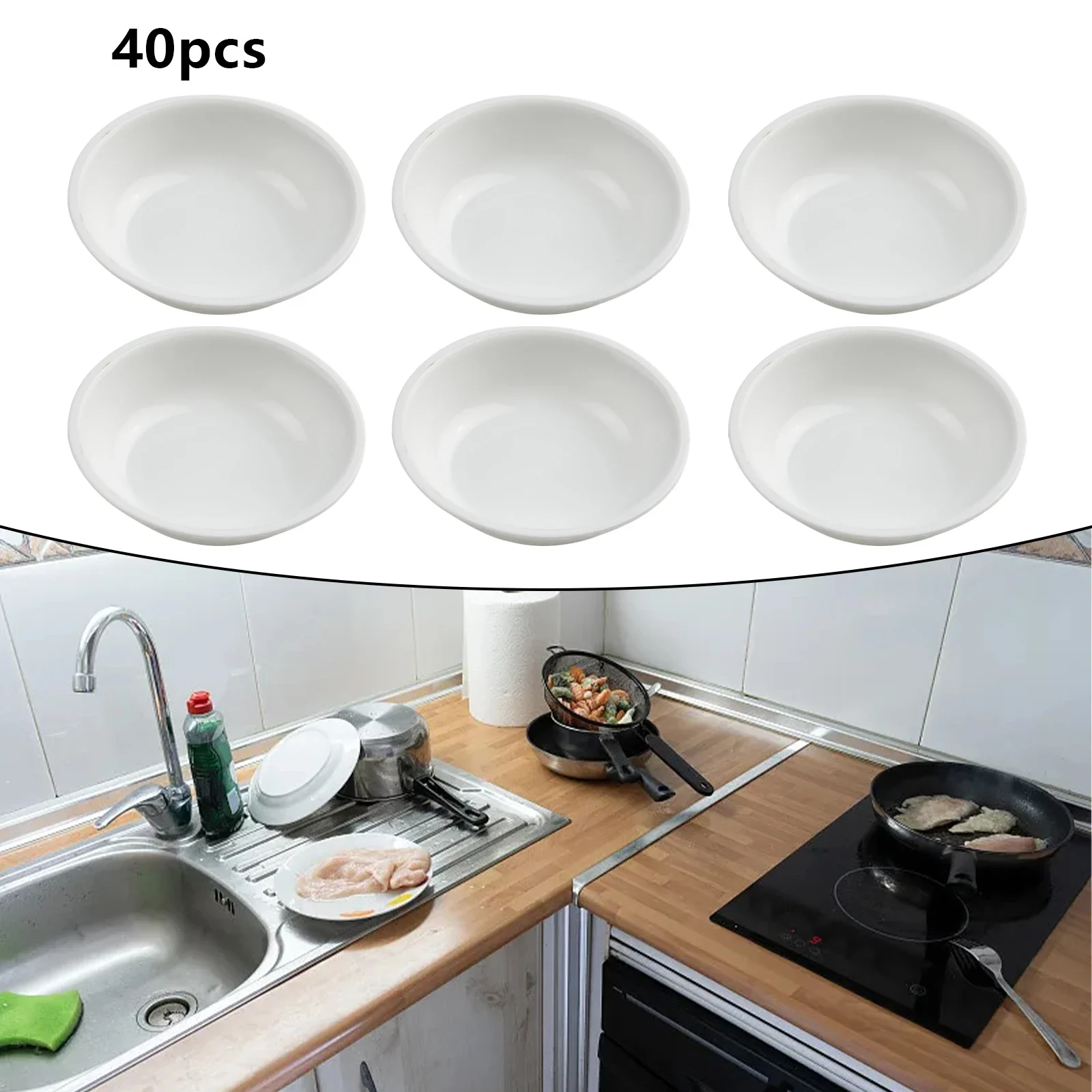 طبق صلصة وعاء مستدير طبق توابل محمول صلصة الصويا البلاستيك الأبيض 7.3X7.3X2 سم للمتاجر للمقاصف