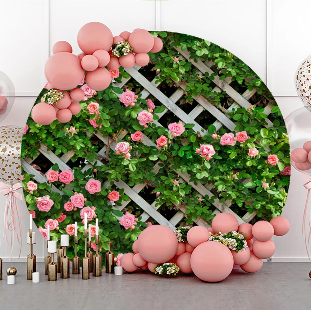 Spring Floral Round Backdrop Green Leaf Fence Birthday Wedding Bridal Shower Kids Portrait Photography Background Photo Studio