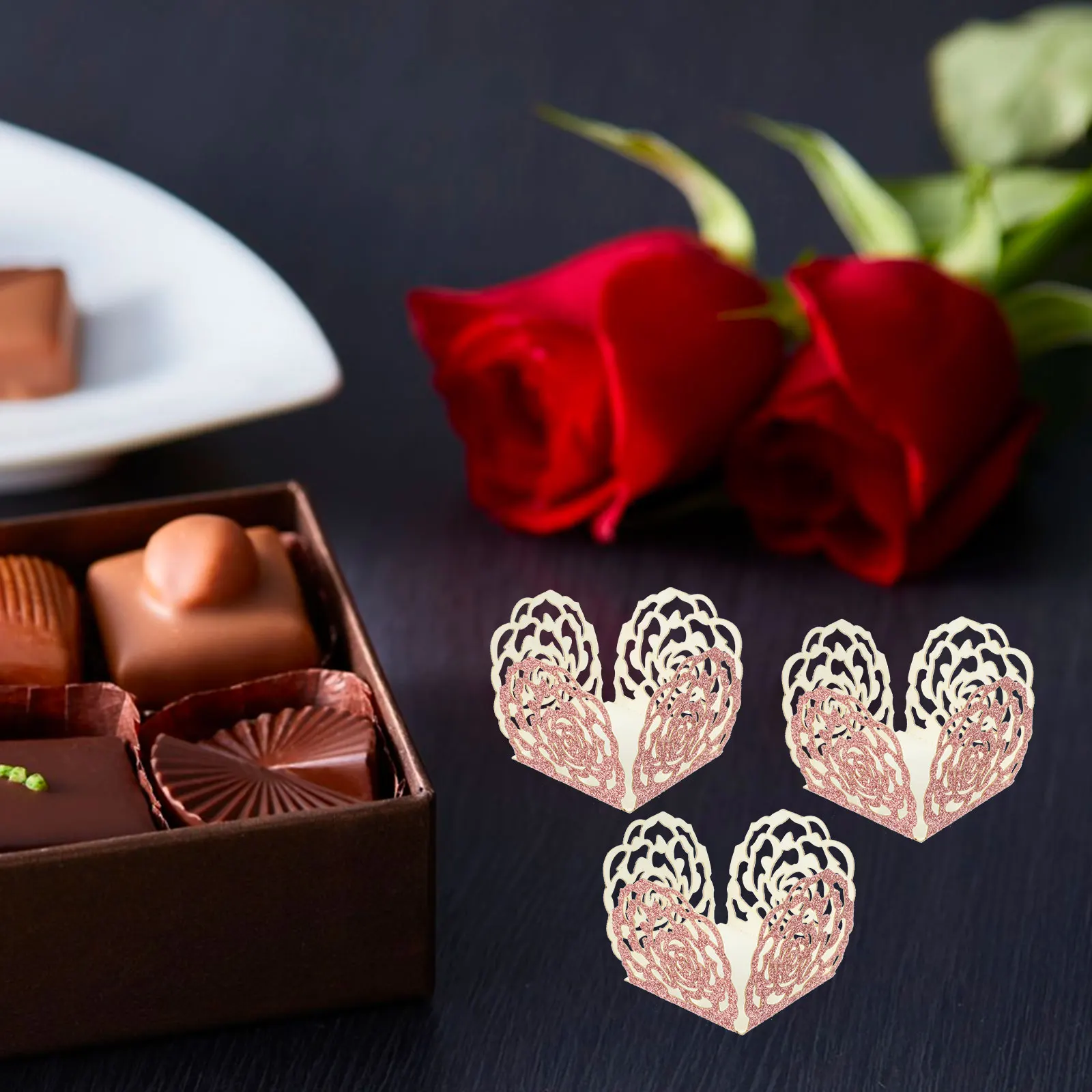 

50 Pcs Chocolate Tray Dessert Paper Cups Hollow Design Wedding Candy Display Lightweight Compact Packaging