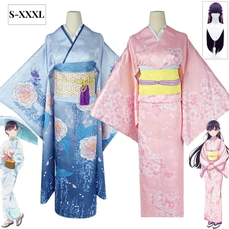 

2025 Halloween Cosplay anime my happy marriage Miyo saimori cosplay costume flower printed pink kinomo Miyo saimori cosplay wig