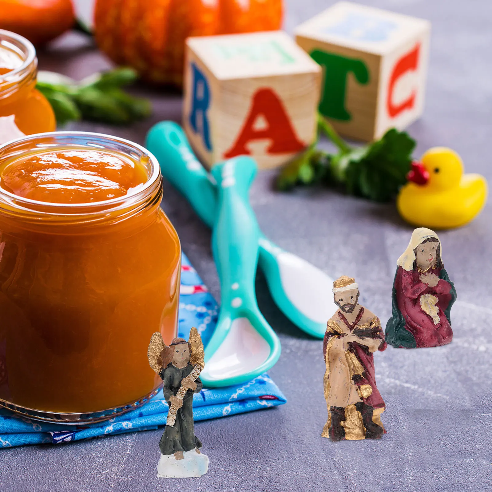 

1Set Nativity Scene Decor Resin Manger Set with Jesus Figures for Christmas Church Home Office Display Religious