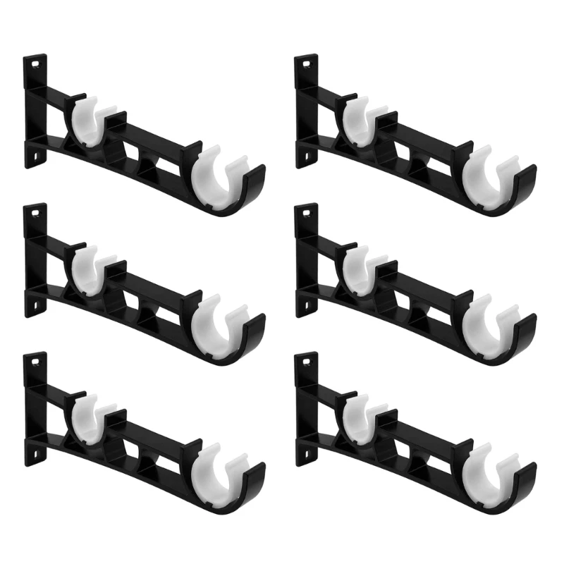 Pack of 6 Metal Double Curtain Rods Holders for 25mm Poles Secure Wall Mount Brackets Drapery Track Rails Brackets Hook