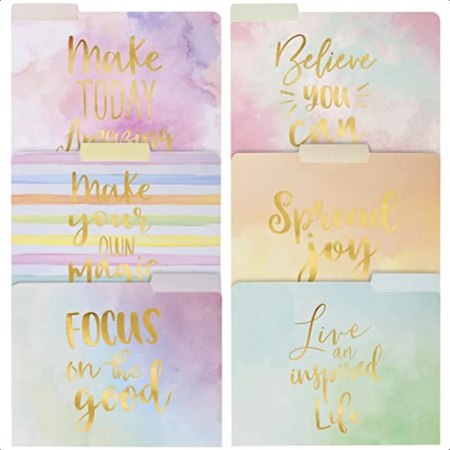 

12 Pack Decorative File Folders Letter Size for Women Cute Pastel File Folders with Inspirational Quotes in Gold Foil Print 1 3