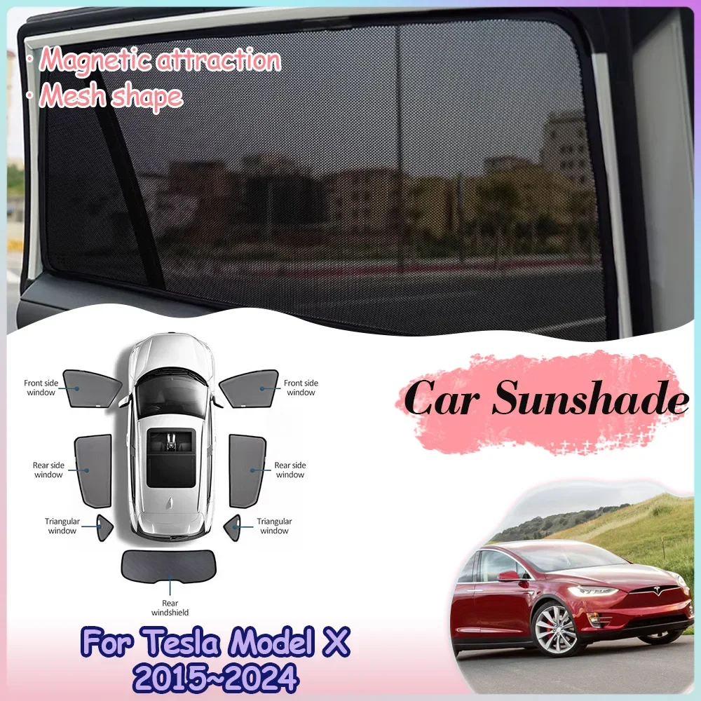 

Car Magnetic Sunshades for Tesla Model X 2015~2024 2018 Rear Windshield Roof Mesh Cover Side Window Sun Visor Curtain Accessorie