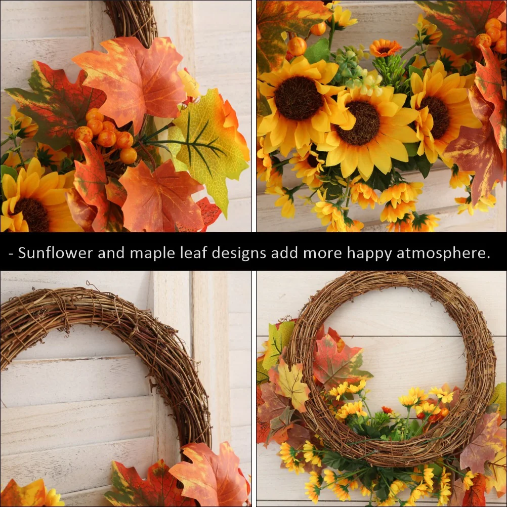 

45 Cm Fall Door Wreath Maple Leaf Themed Front Wreaths Autumn Garland Decoration