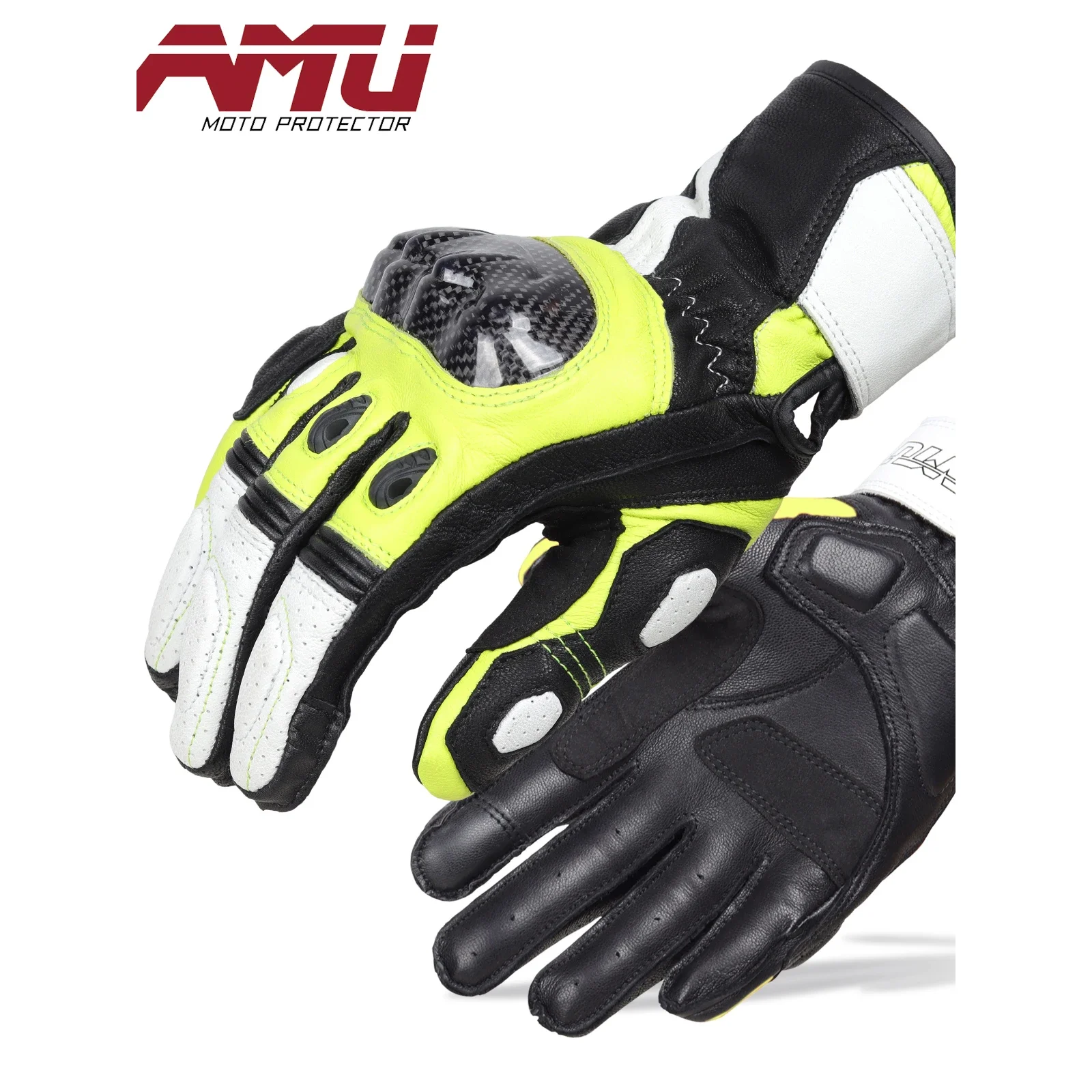 

AMU Carbon Fiber Gloves Men's Riding Anti-drop Shell Autumn and Winter Sheepskin Breathable Knight Gear Women's Four Seasons