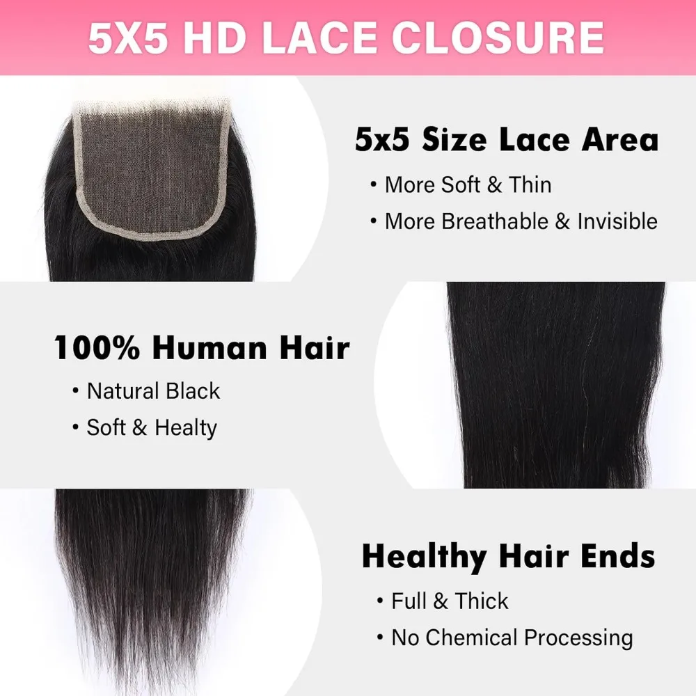 5x5 레이스 프론탈 클로저 내추럴 컬러 스무스 헤어 투명 레이스 헤어 블록 8-22인치 풀 핸드 위빙 고품질