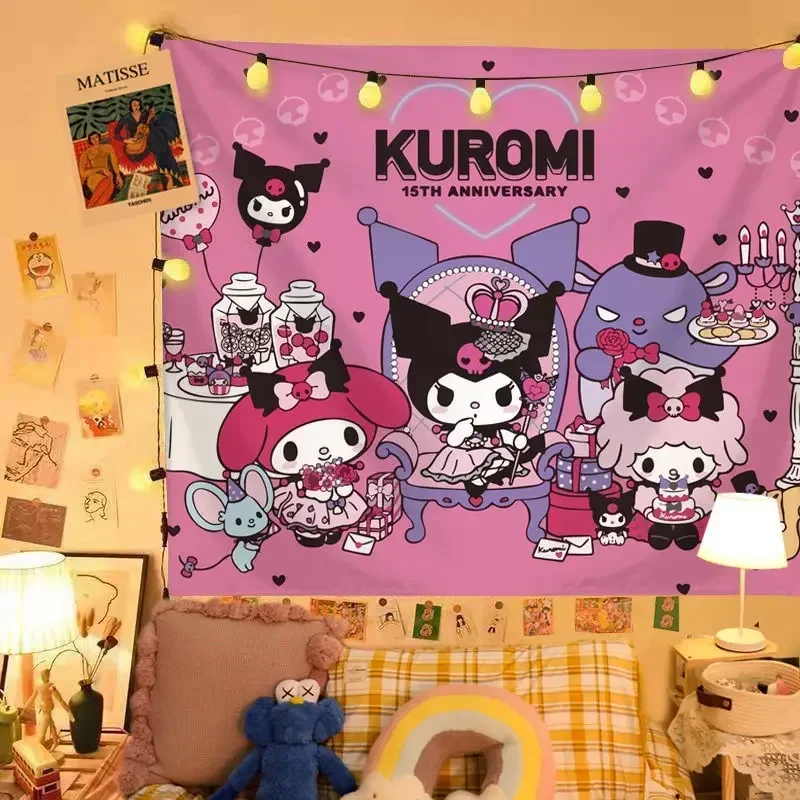 150cmx200cm Children's Bedroom Background Cloth Cartoon Sanrio Meledy Laurel Dog Kuromi Wall Cloth HelloKitty Hanging Cloth