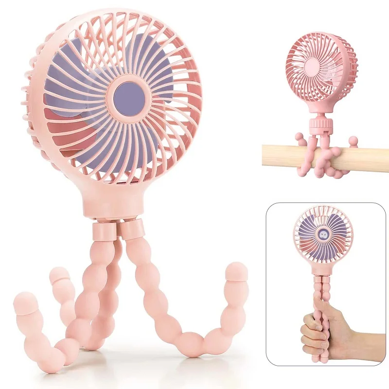 kids Stroller Portable Fan Outdoor Fan Clip 600mAh USB Rechargeable Handheld Electric Fan 3 Speeds Baby Deformable Stroller Fan