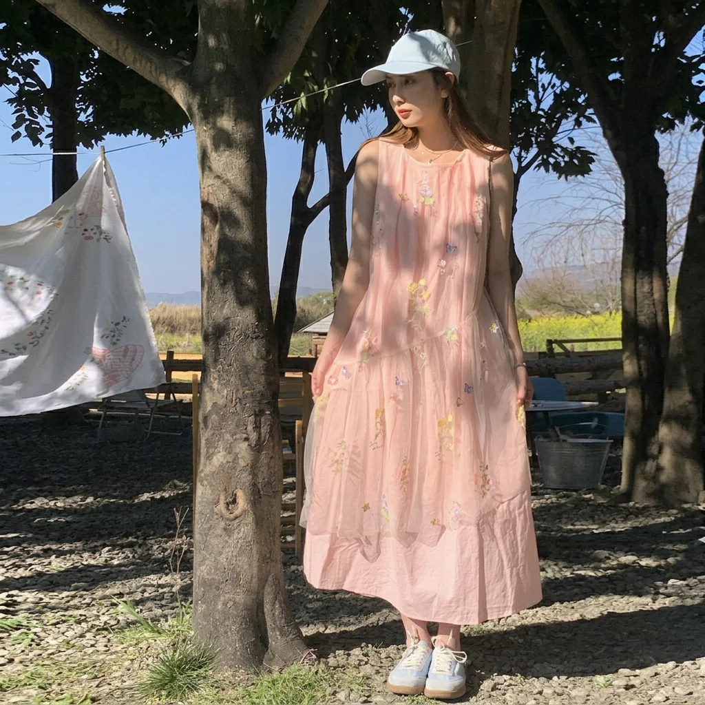 Layered Overlay Dress Lightweight Vintage Floral Dress Sleeveless Dress Breathable For Daily Shopping Date Outdoor Picnic