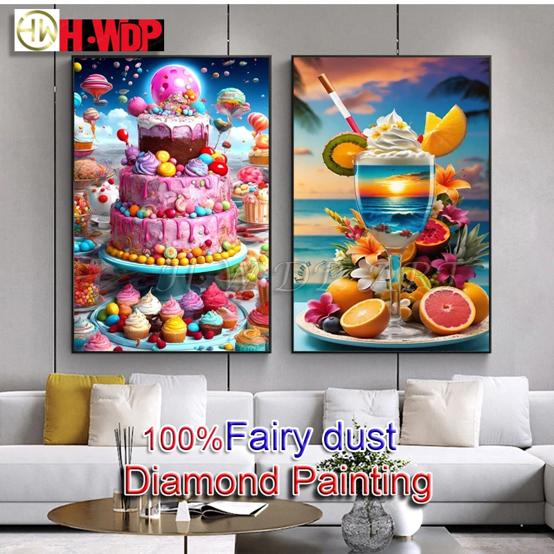 

Алмазная живопись с изображением торта 100%, Сказочная пыль, десерт, алмазная вышивка, вышивка крестиком, алмазная живопись, украшение для дома