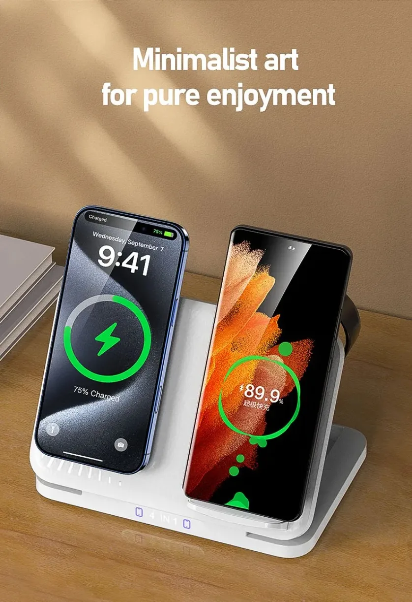 4-in-1 Dual-Handy-Ladestation für iPhone 17~12, Samsung S25, Xiaomi, Airpods Pro, Apple Watch 11~2, Magnetisches Schnellladen – Detail 10