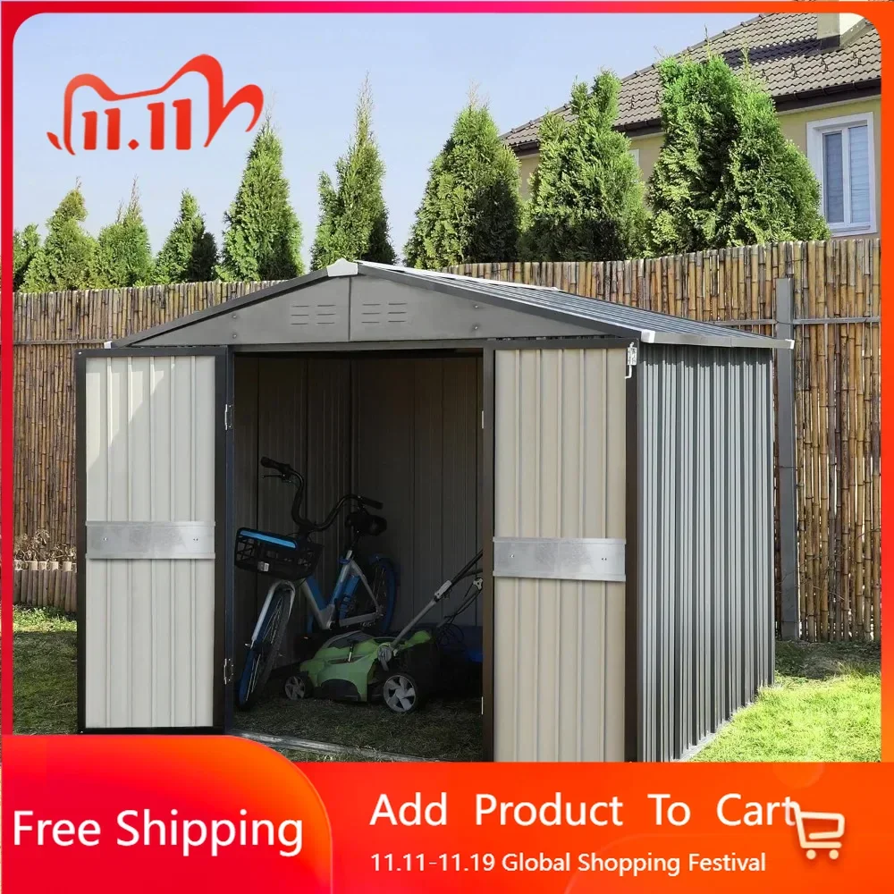 

8 X 12 FT Outdoor Storage Shed with Thickened Galvanized Steel, Lockable Door, Air Vents, Garden Storage Shed