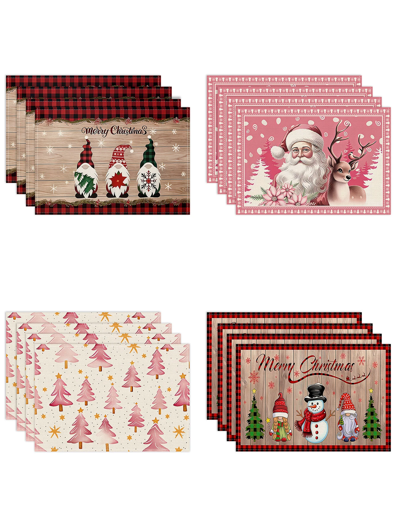 1/4/6 Stück Weihnachtstischset 12x18 Zoll, Vintage Weihnachtsmann Weihnachtsbaum Schneemann bedrucktes Tischset