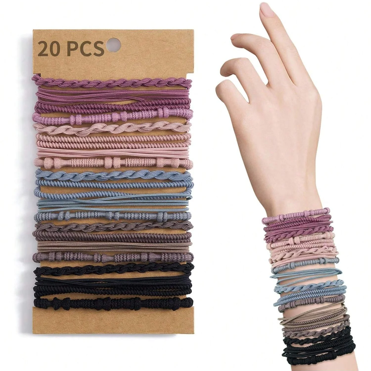 Boho 20pcs Women Bohemian Style Elastic Hair Ties & Bracelets, Multifunctional Soft Hair Ties, Various Styles Ponytail Holder