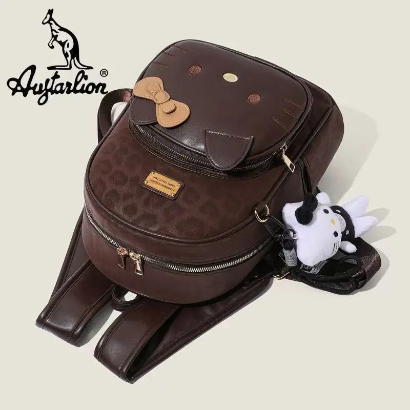 Mochila Sanrio con estampado de leopardo, color negro, Hello Kitty, bolsa de almacenamiento de viaje de gran capacidad, bolsa de viaje con bonitos dibujos, regalo de Festival para niñas