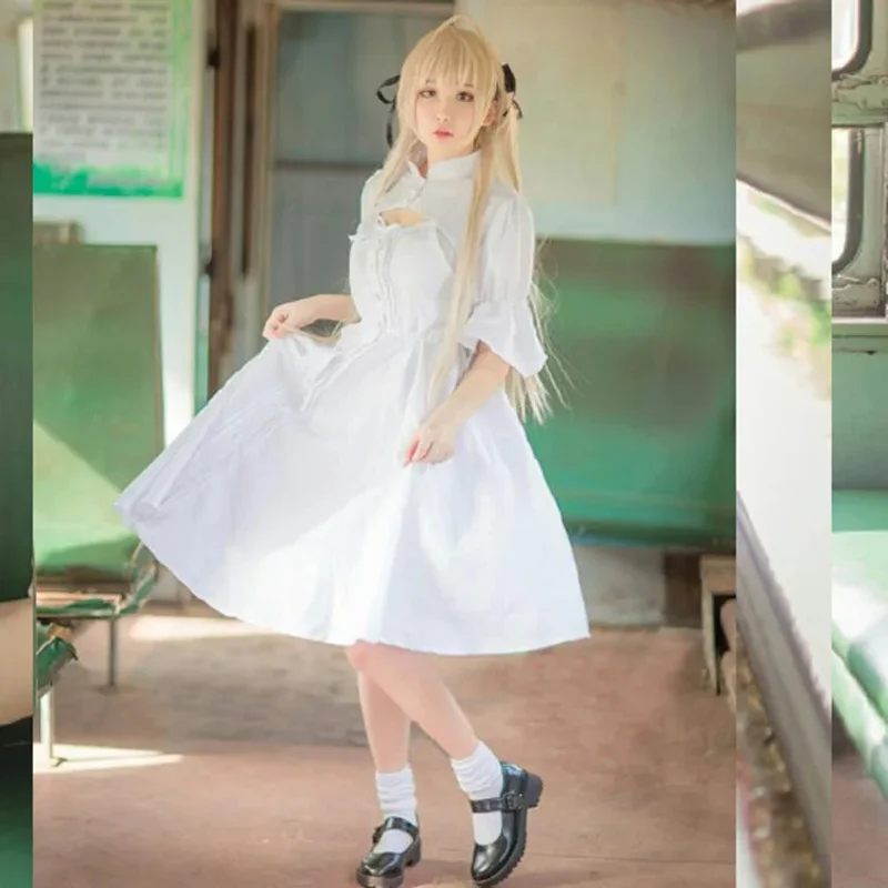 Costume Cosplay Blanc Lolita avec Perruque Lapin pour Femme, Robe de ixd'Halloween, Anime Yosuga No Sora Kasugano Sora