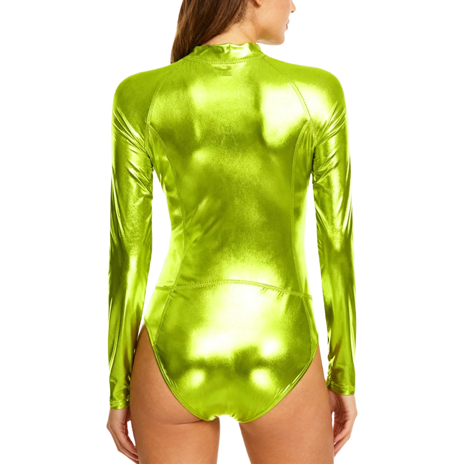 Body de manga larga de corte alto para mujer, baile en barra, fiesta, discoteca, actuación de baile, club nocturno brillante, Fiesta EN LA Piscina, ropa de playa