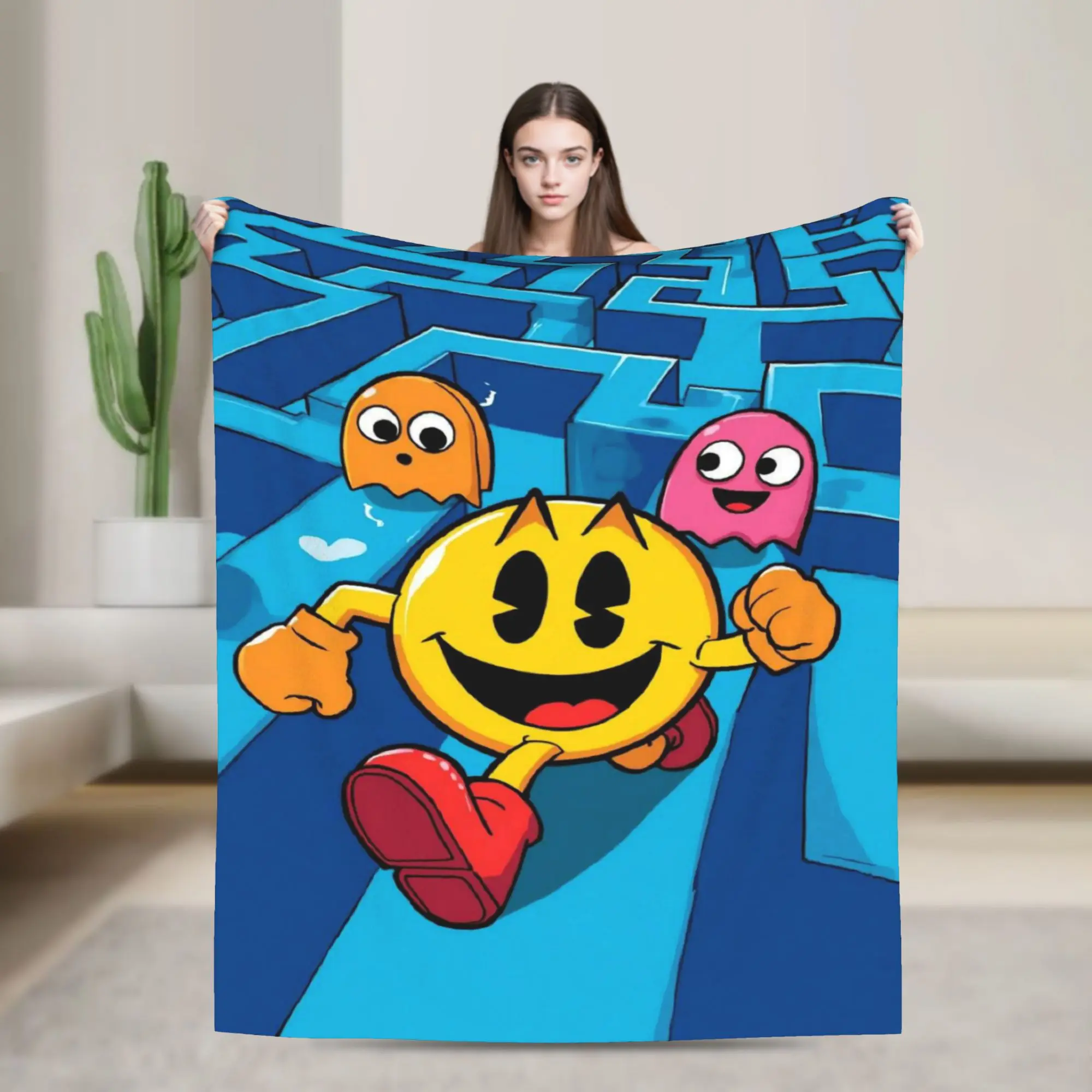 Pac-Man Warm Blanket  Funny Travel Office Bedding Throws Couch Bed Flannel Bedspread Sofa Bed Cover