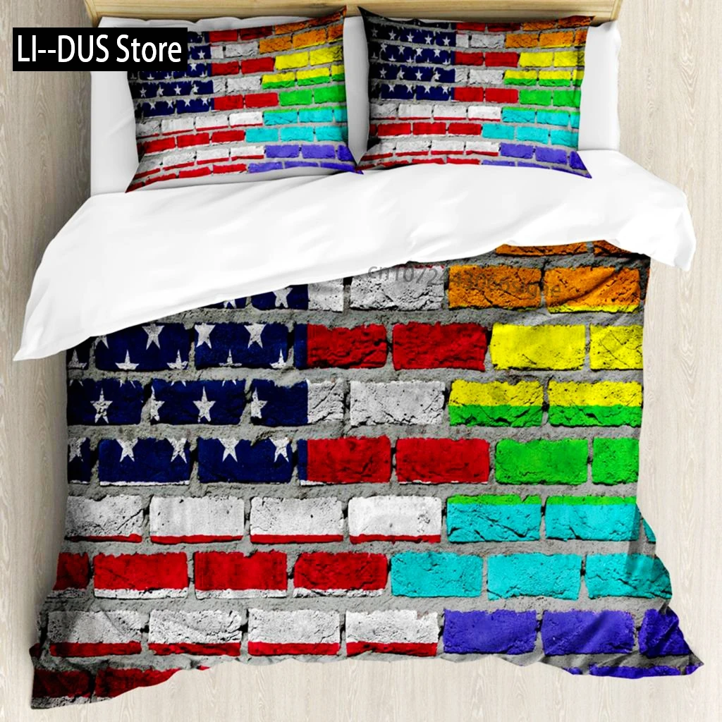 

Pride Duvet Cover Set Polyester People Celebrating International Day For LGBT Community With Colorful Striped Design Bedding Set