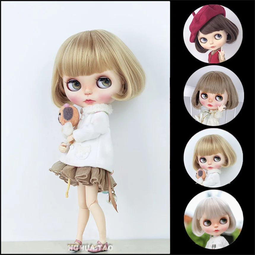 

Blythes Dolls' Emulation Hair fits the 1/6 size of the stylish all-around fringe bouffant pear head high-temperature silk wig