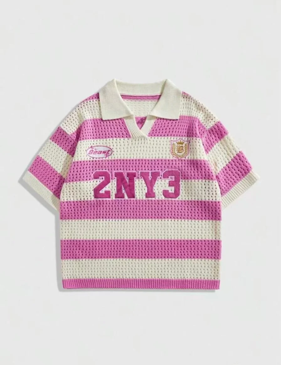 

Популярная летняя свободная женская футболка в розовом стиле с цифровым принтом и вырезом в дофаминано-сладком стиле