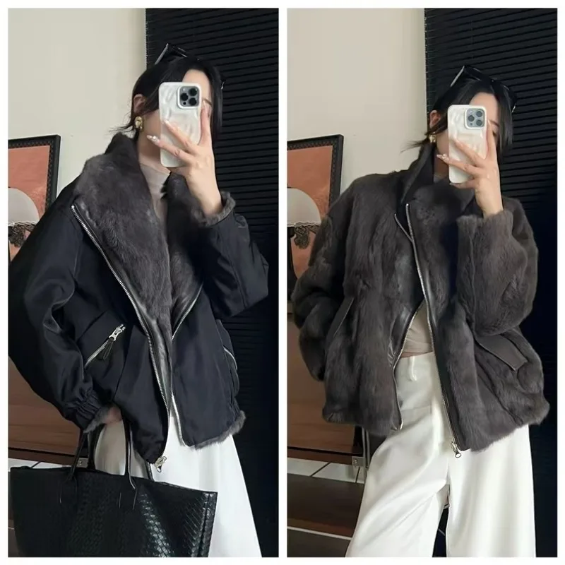 Factory Spot 2026 Autumn and Winter Rabbit Hair New Women's Korean Version Casual Hair Liner Double-sided Wear Pie Overcome Fur