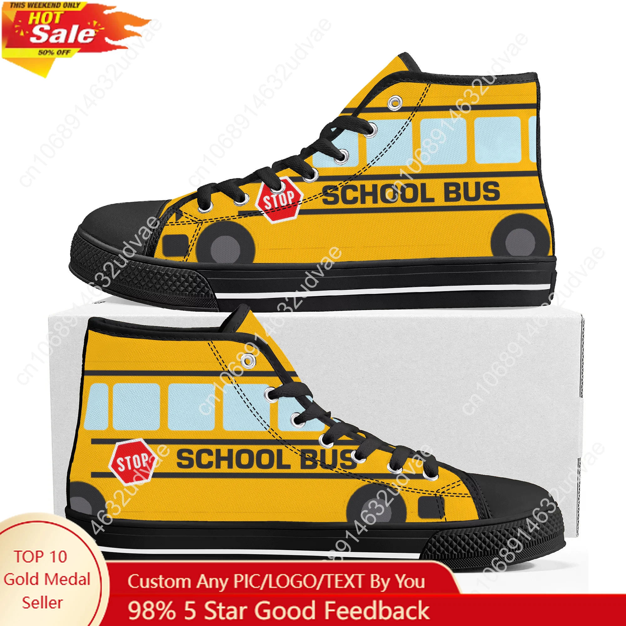 

Yellow School Bus Printed High Top Sneakers Mens Womens Lightweight Canvas Sneaker Ghana Hiking Casual Custom Shoes