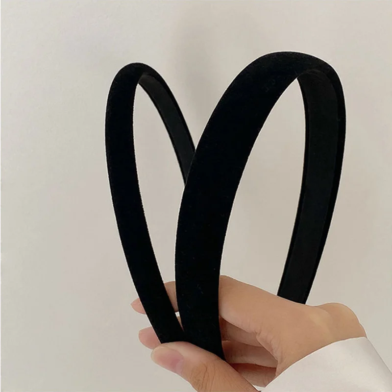 SWINATE Fashion Women Basic Black Velvet Hairband Double Size Headband Stretch Hair Hoop Simple Plain Style Easy For Wearing