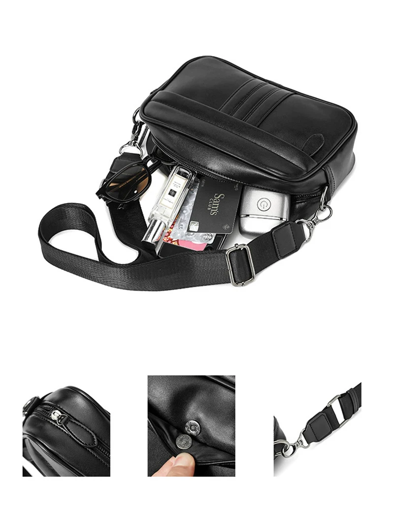 Multifunctional Men Messenger Bags Cowhide Leather Cell Phone Belt Pack Simple Portable Multi-pockets Casual for Outdoor Sport