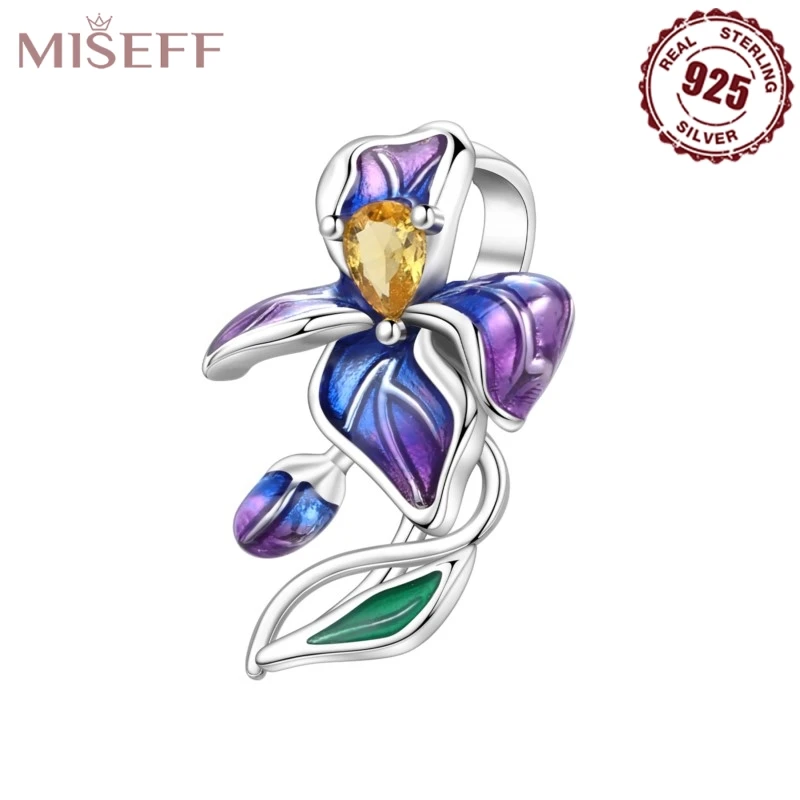 

MISEFF New 925 Sterling Silver Blue-purple irises Beads Original Charms Bracelets Women Birthday Party Gift Fine Jewelry Making