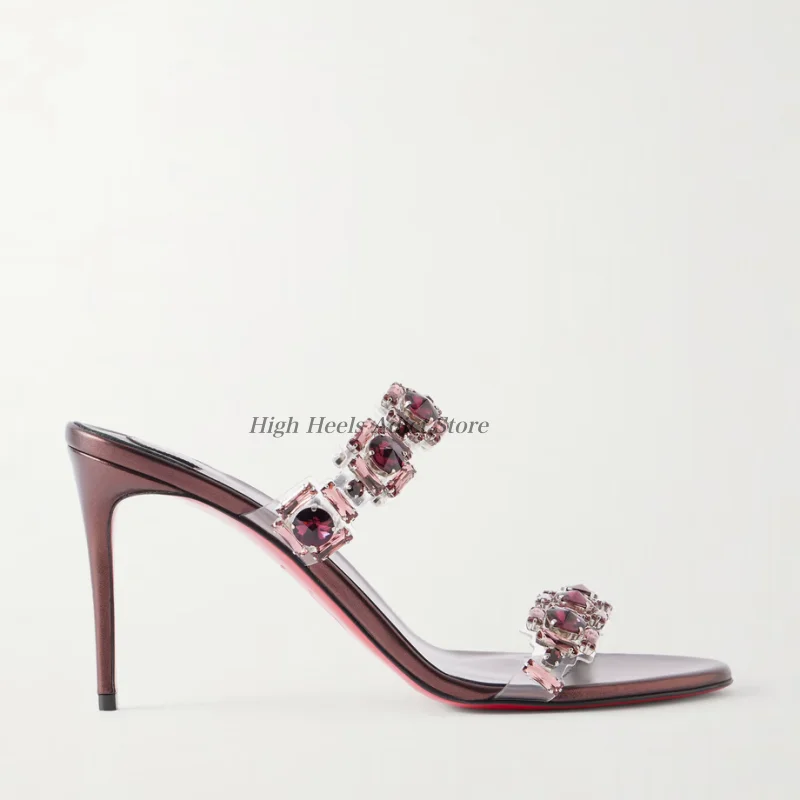 

2026 new in Jewel Crystal Embellished Stiletto Sandals sliver leather sexy high heels luxury designer party slippers