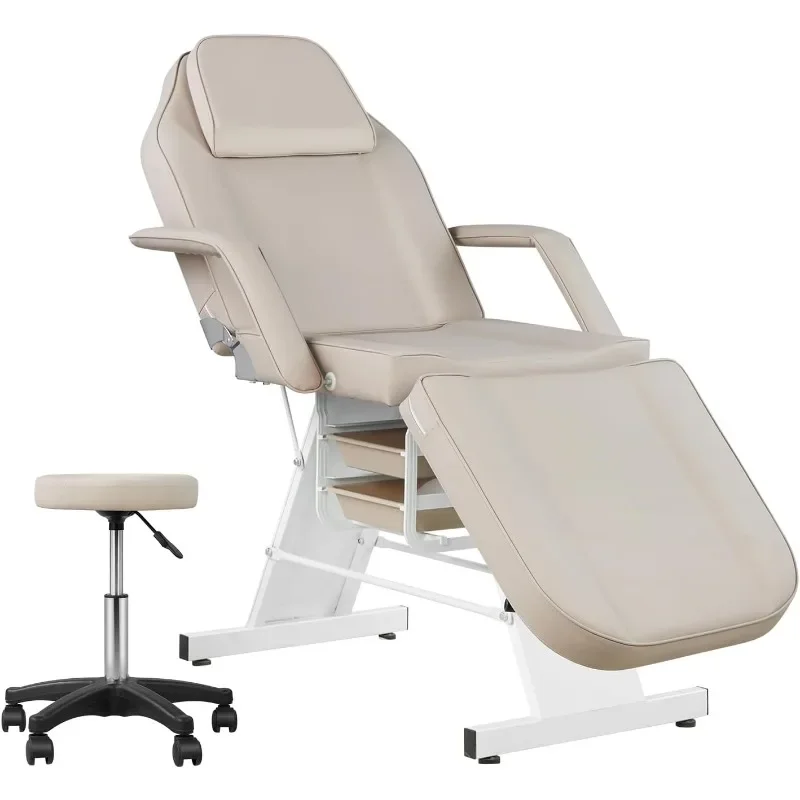 Chaise de tatouage réglable pour artiste avec tabouret, table de massage, lit facial, spa, beauté, esthétique, gris, 73 po