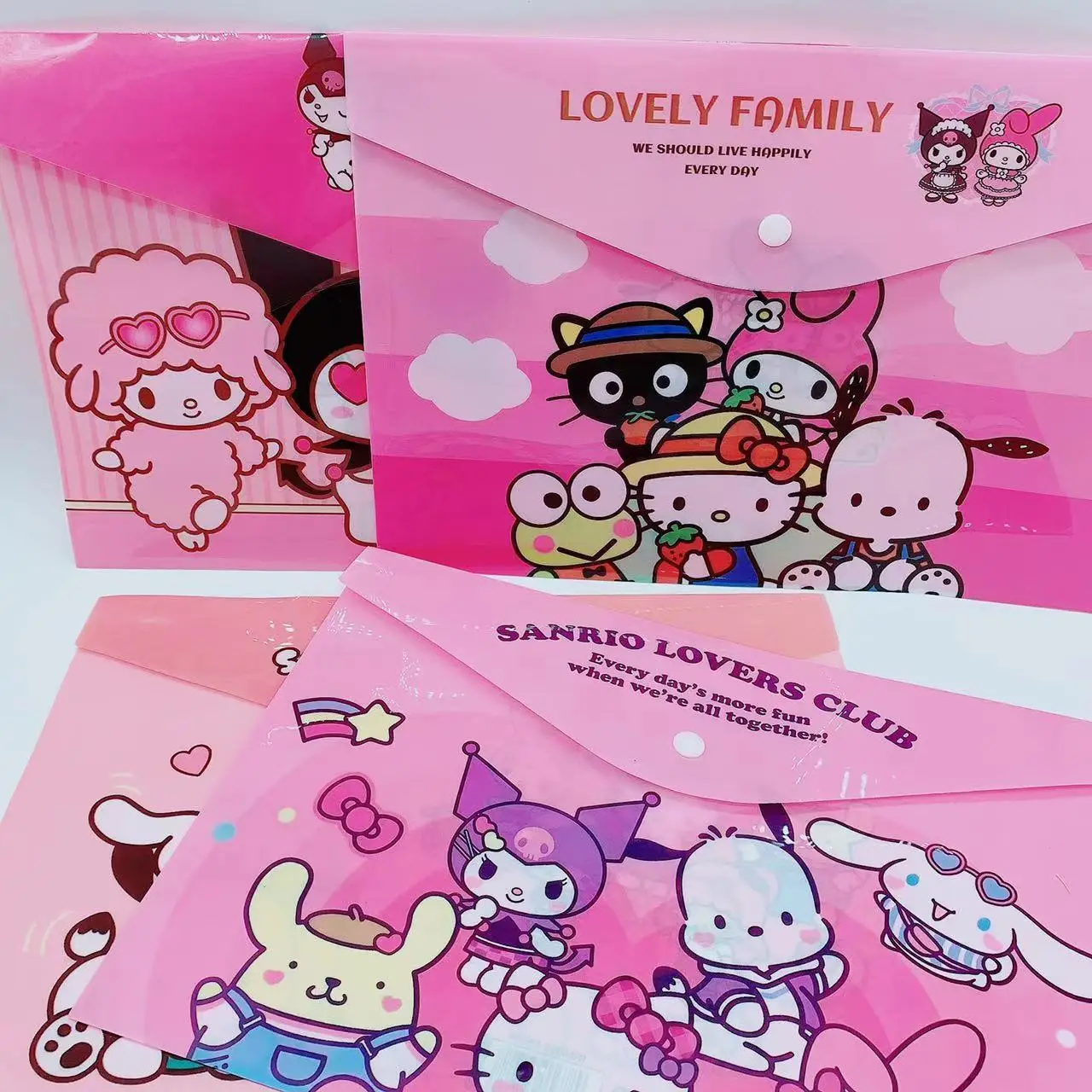 12-24pcs Sanrio Melody Kuromi Cinnamoroll Cartoon Anime Cute Waterproof Pvc Folder A4 Buckle informazioni Bag File Storage Bag