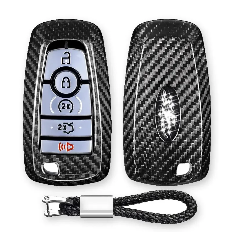 

Key Fob Case Cover For Ford Bronco Sport F150 Raptor Real Carbon Fiber Key Shell For Ford F250 Fusion Mondeo Mustang 5 Buttons