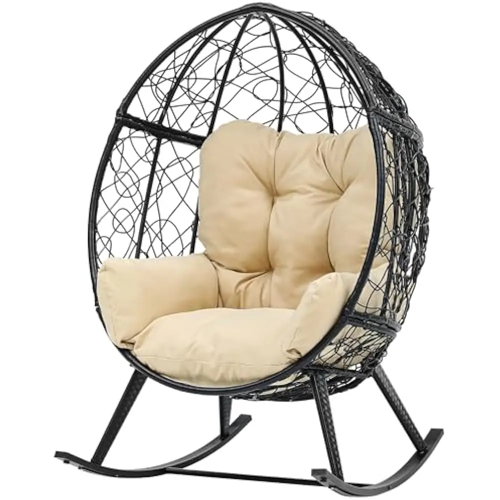 Wicker Rocking Egg Chair, Rattan Rocking Chairs, Indoor/Outdoor Lounger for Patio, Backyard, Living Room, Garden Egg Chair image 6