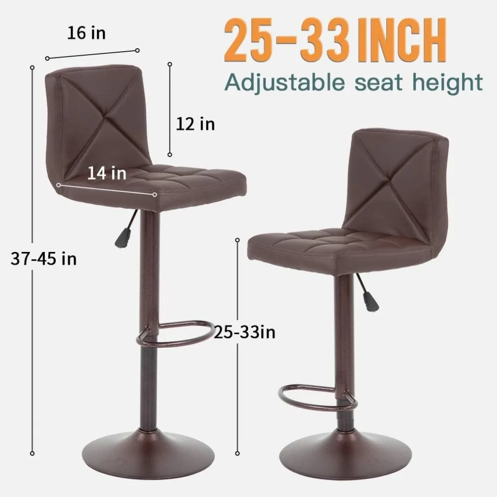 Barkrukken set van 2, PU lederen draaibare barkrukken aanrechthoogte barstoelen met hydraulisch verstelbaar voor keuken, Dini